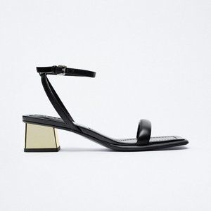 Faux Leather Sandals with metallic low heel